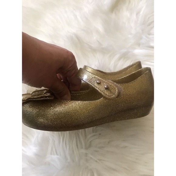 Mini MelissaGold Butterfly on Gold Sparkle Open Toe Mary Jane Cinderella sz 11 - Picture 3 of 7